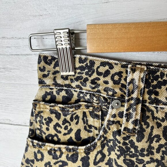 Madewell Skirt Womens Size 25 Rigid Denim A Line Leopard Mini 100% Cotton - Picture 9 of 16